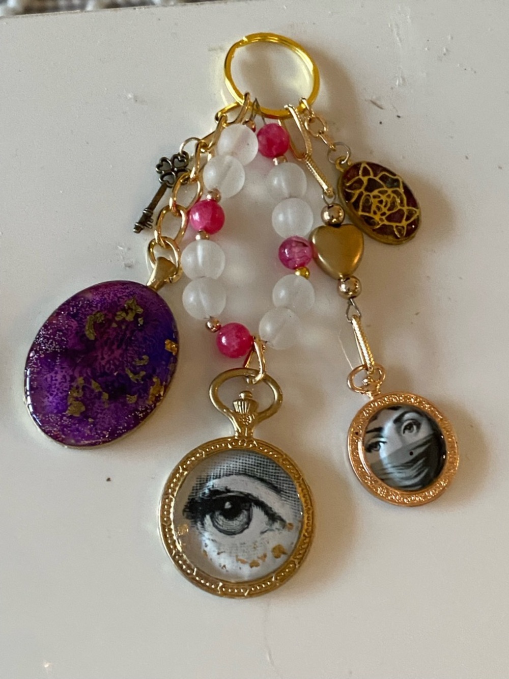 Bag charm keychain purse accessorie fornasetti evil eye purple art collectible - Picture 3 of 5
